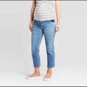 Inset Panel Straight Cropped Maternity Jeans